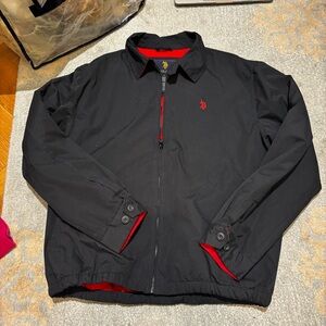 U.S. Polo. Black Bomber Jacket with Red Accents